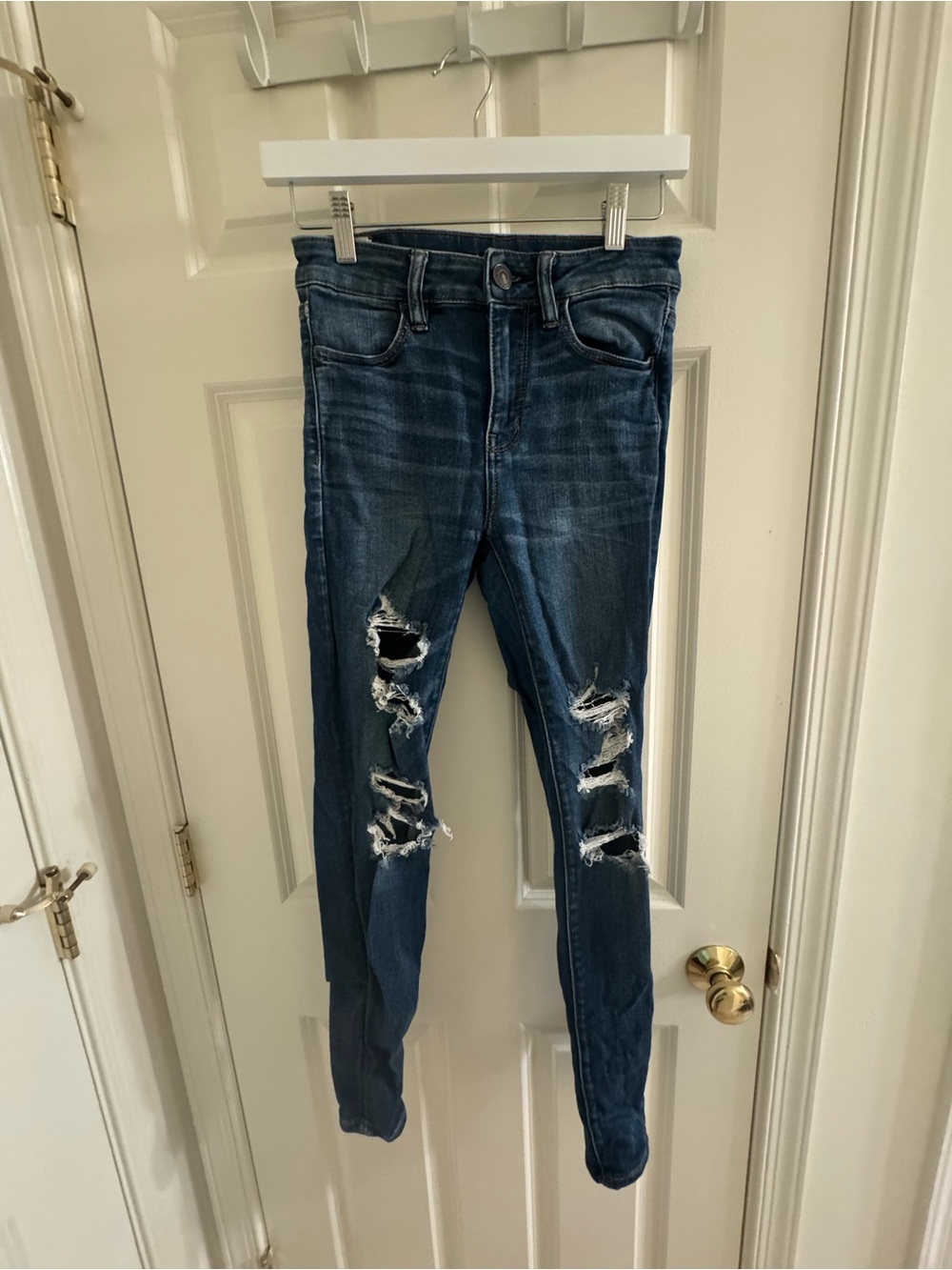American Eagle Dark Blue Distressed Skinny Jeans
